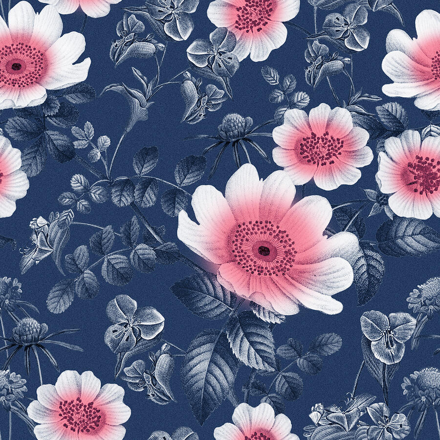 Vintage Floral Pattern On Blue Background Digital Art by Trendy Art Vintage Floral Pattern On Blue Background Digital Art by Trendy Art