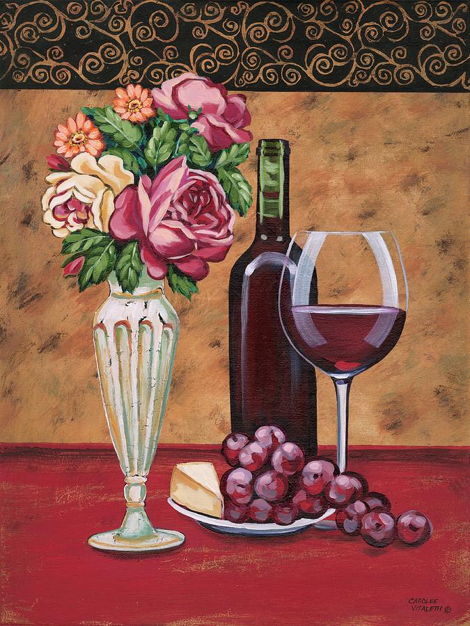 Wine Painting - Vintage Flowers & Wine I by Carolee Vitaletti