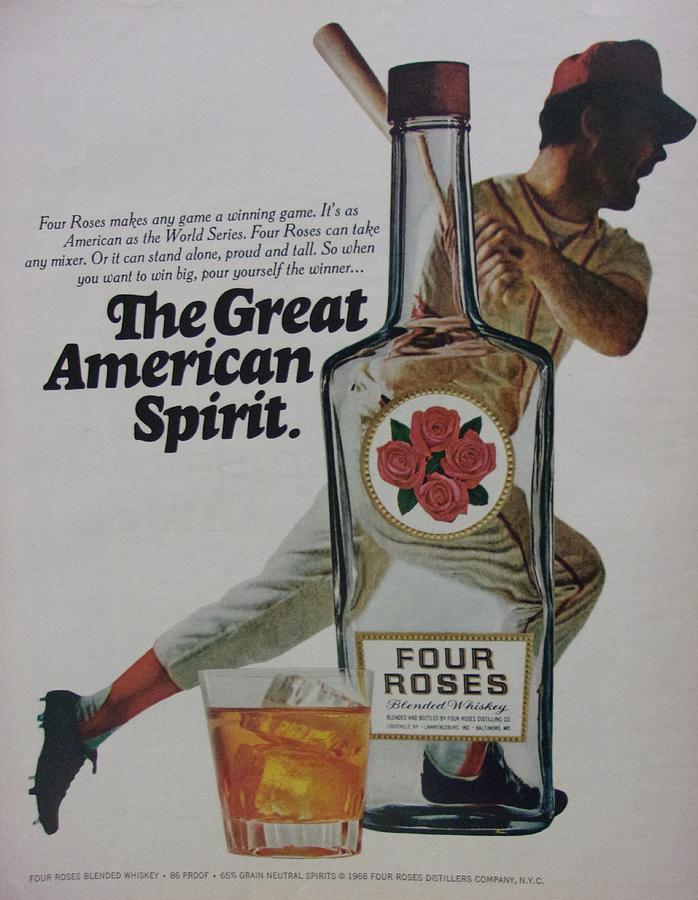 Baseball Photograph - Vintage Four Roses Liquor Baseball Advertisement by Mary Beth Welch