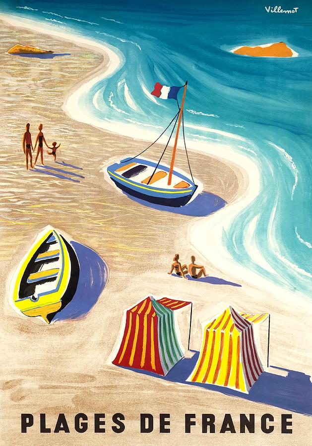 Vintage France Beaches Villemot Travel Poster Digital Art by Retro Graphics