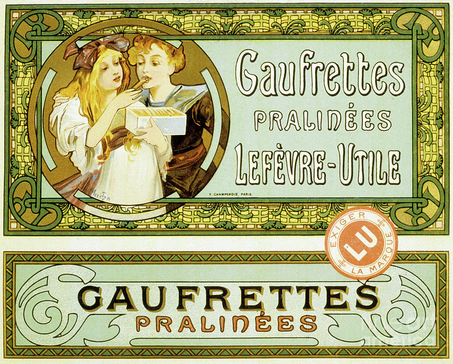 Vintage French Advertisement For Wafers, 1900 Lithograph Painting by European School