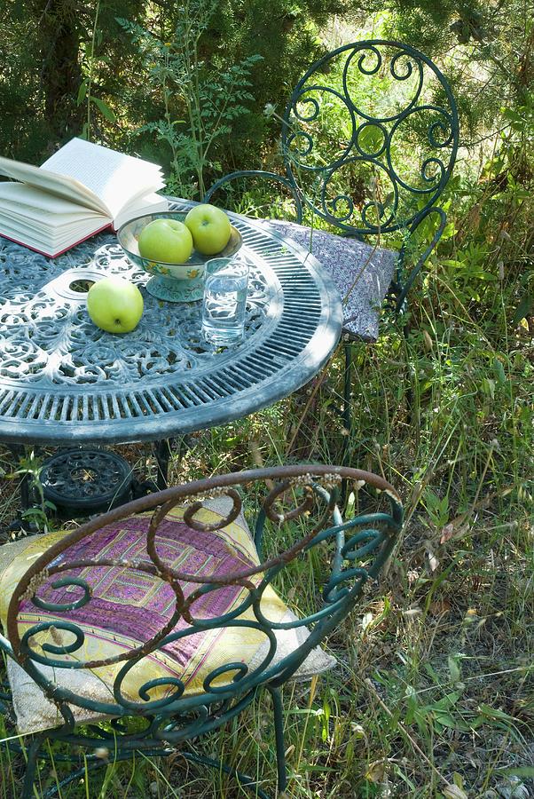 Vintage Garden Table And Chairs Made Of Rusty Metal Photograph by Blickpunkte