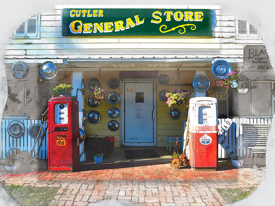 Vintage Gas Station And General Store Painting By Elaine Plesser Pixels