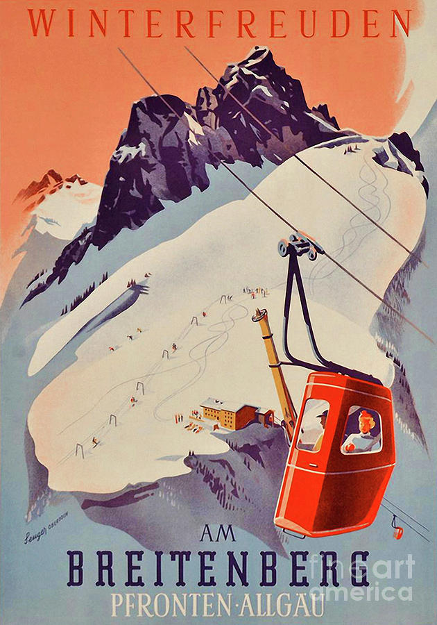 Travel Poster Painting - Vintage German Sport Travel Ski poster by Tina Lavoie