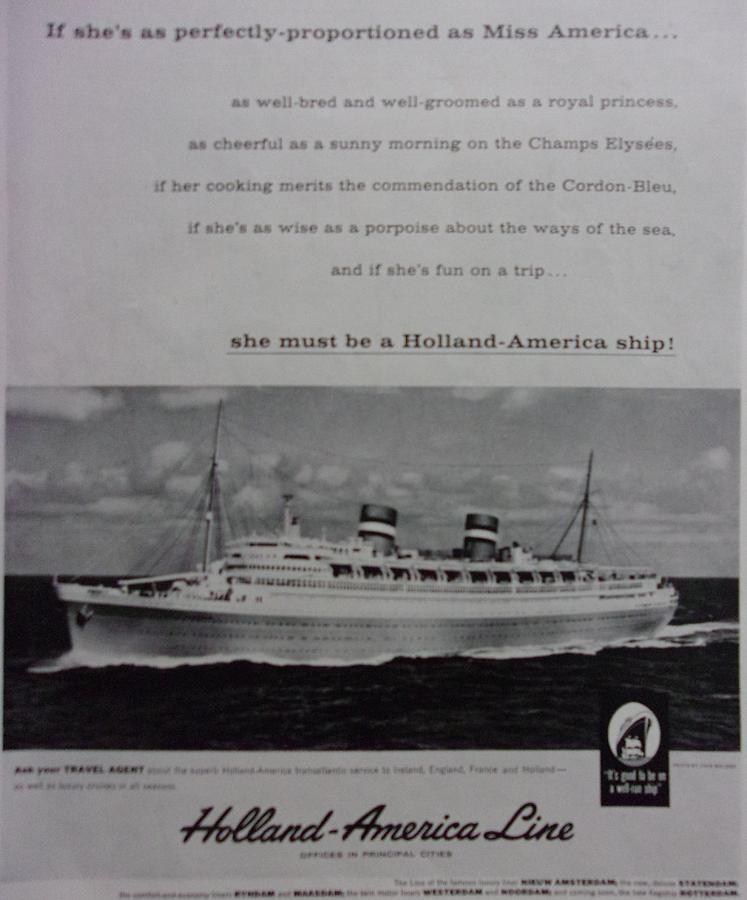 Holland America Line Oceanliner Vintage Cruise Ship Travel Poster Advertisement 