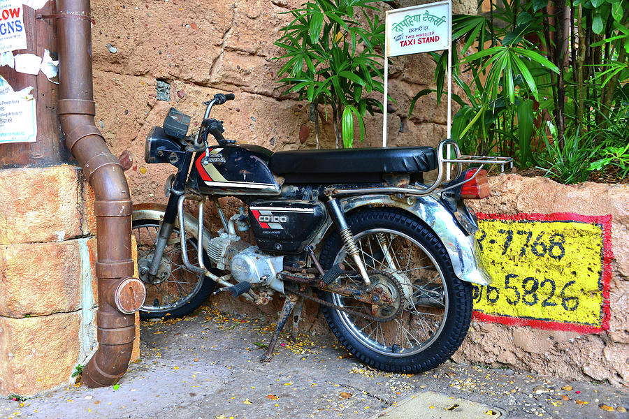 Vintage Honda and taxi stand India Photograph by David Lee Thompson