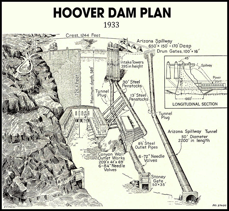 Vintage Hoover Dam Drawing Photograph by Daniel Hagerman