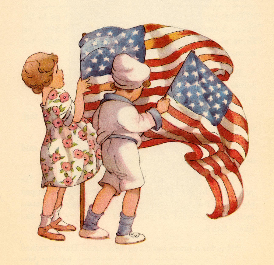 Vintage Illustration Kids and Flags Drawing by Marilyn Hunt