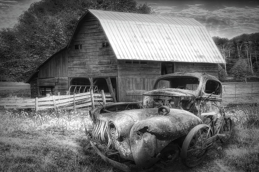 Vintage in the Pasture Black and White Photograph by Debra and Dave Vanderlaan