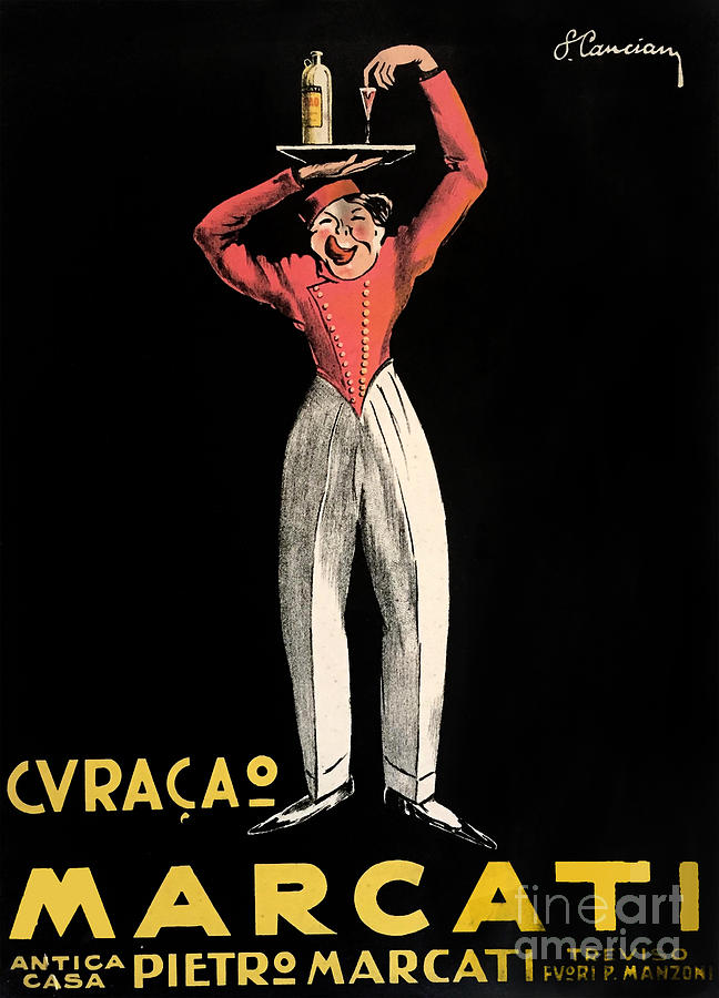 Vintage Italian Art Deco Liquor Poster Painting