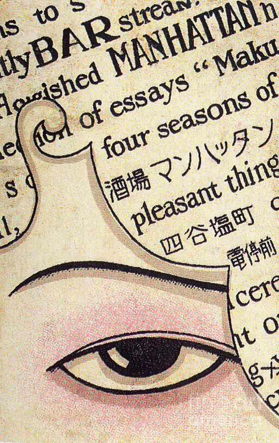 Typography Painting - Vintage Japanese Womans Eye Text Hair graphic art by Tina Lavoie