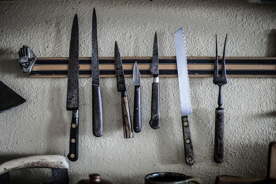 Vintage Knives On A Magnetic Strip Photograph by Rika Manabe Photography