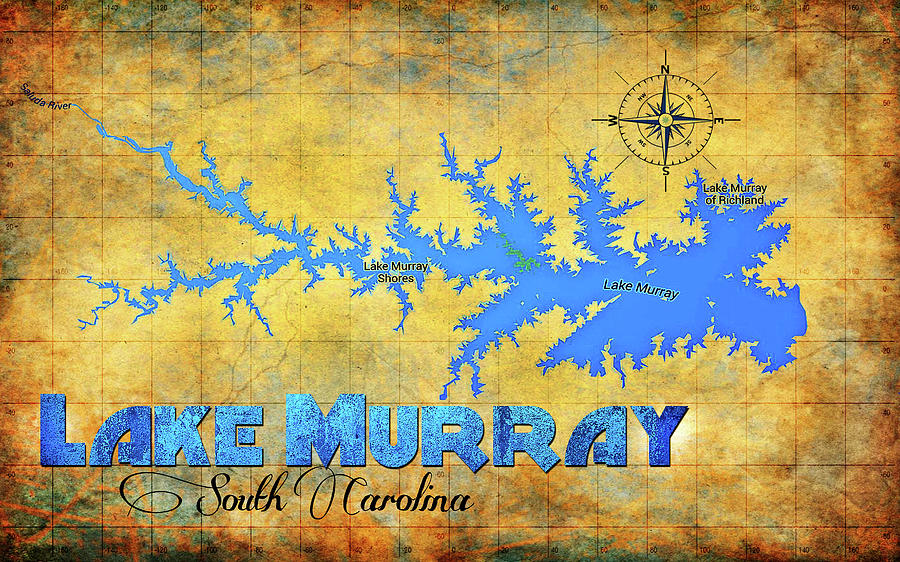 Fish Digital Art - Vintage Lake Murray Map by Greg Sharpe