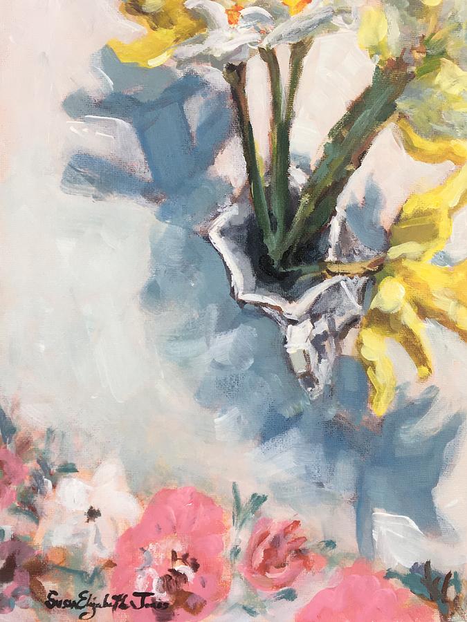 Vintage Linens and Daffodils Painting by Susan Elizabeth Jones