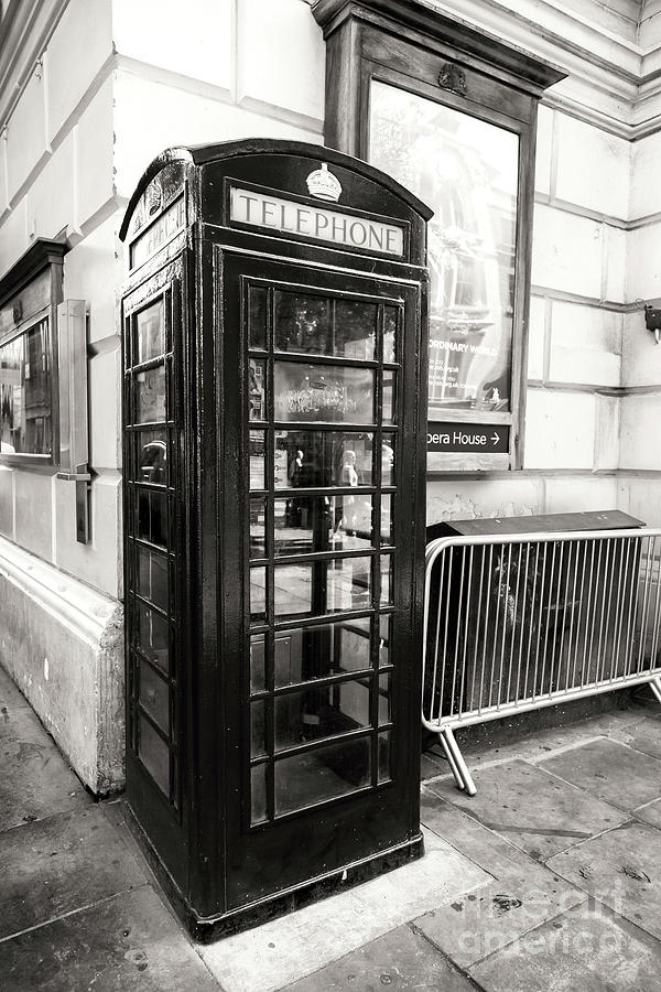 london black and white telephone booth