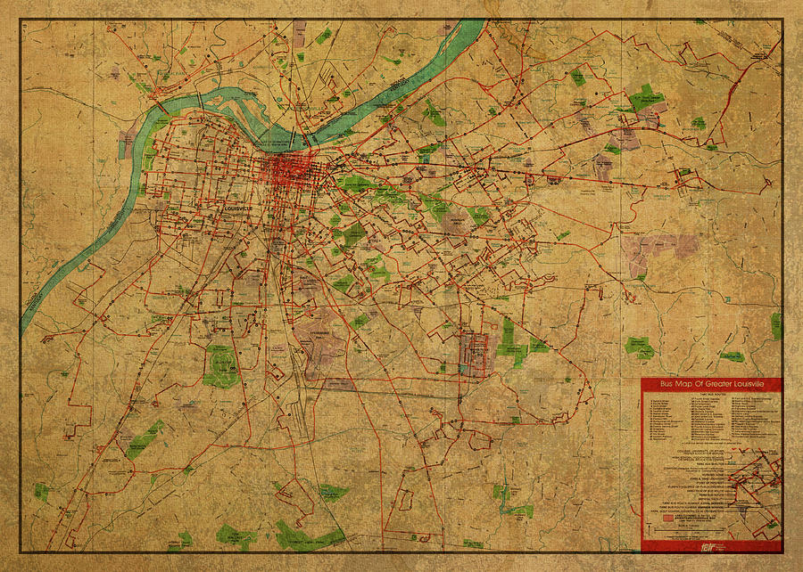 Vintage Mixed Media - Vintage Louisville Kentucky Street Map by Design Turnpike