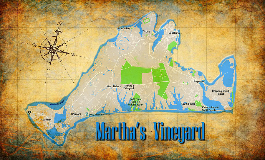 Vintage Map - Marthas Vineyard Digital Art by Greg Sharpe