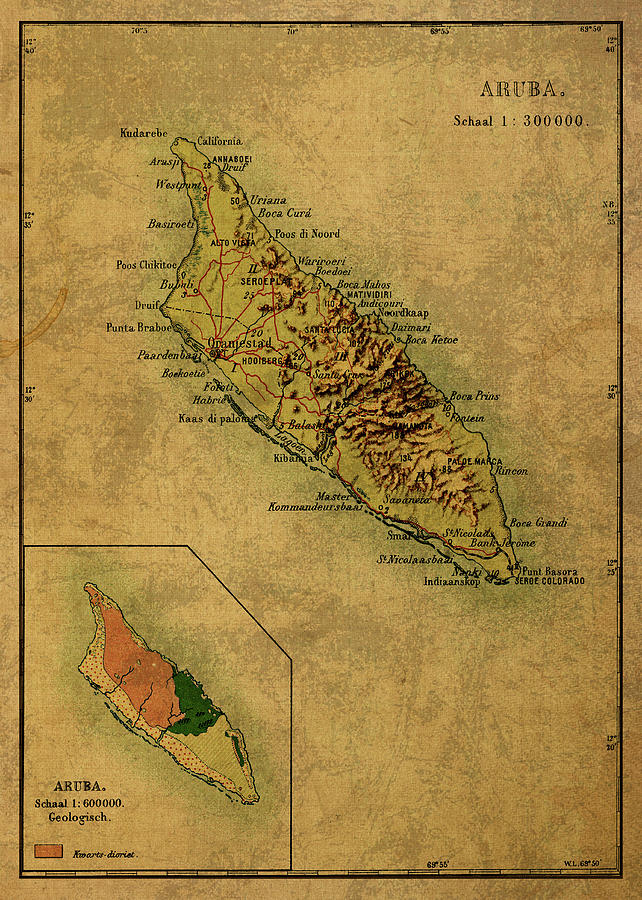 Vintage Map Of Aruba 1914 Mixed Media