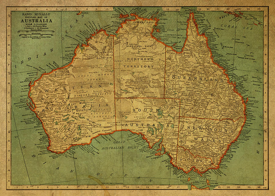 A4 B1 Framed Vintage Map of Australia Detailed Old Classic Art Print Poster 