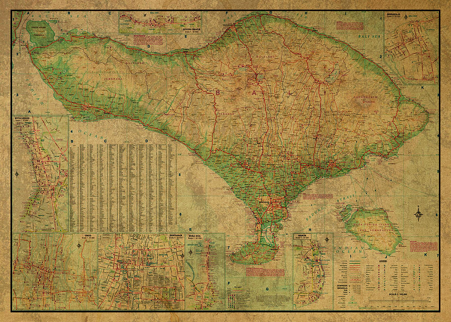 Vintage Mixed Media - Vintage Map of Bali by Design Turnpike