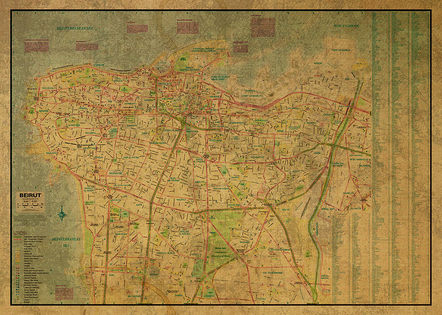 Vintage Mixed Media - Vintage Map of Beirut Lebanon by Design Turnpike