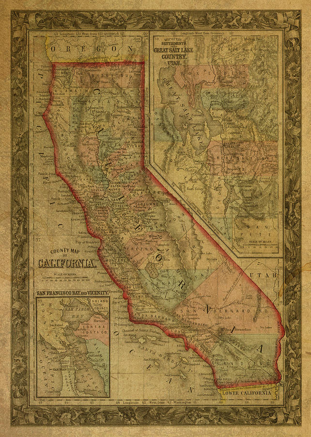 Vintage Mixed Media - Vintage Map of California by Design Turnpike