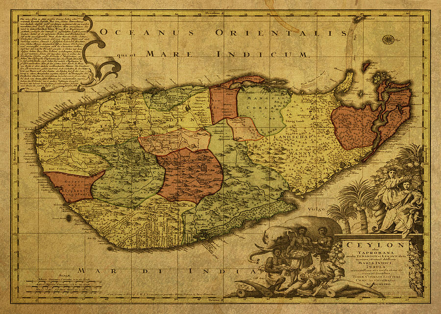 Vintage Mixed Media - Vintage Map of Ceylon Sri Lanka 1750 by Design Turnpike