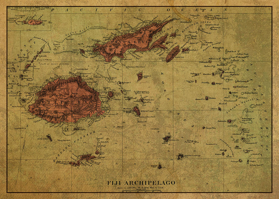 Vintage Mixed Media - Vintage Map of Fiji 1901 by Design Turnpike
