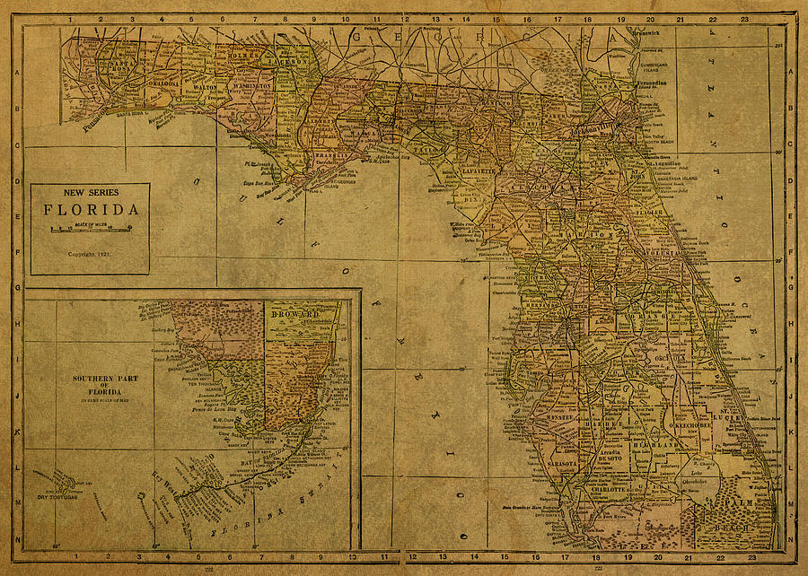 Vintage Map Of Florida 1921 Mixed Media By Design Turnpike   Vintage Map Of Florida 1921 Design Turnpike 