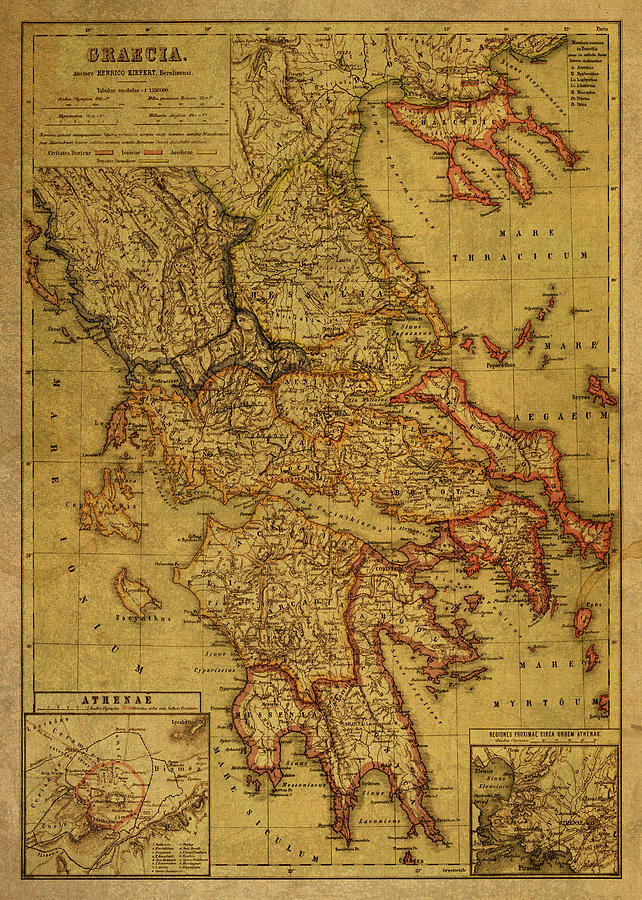 Vintage Map Of Greece Vintage Map of Greece 1903 Mixed Media by Design Turnpike