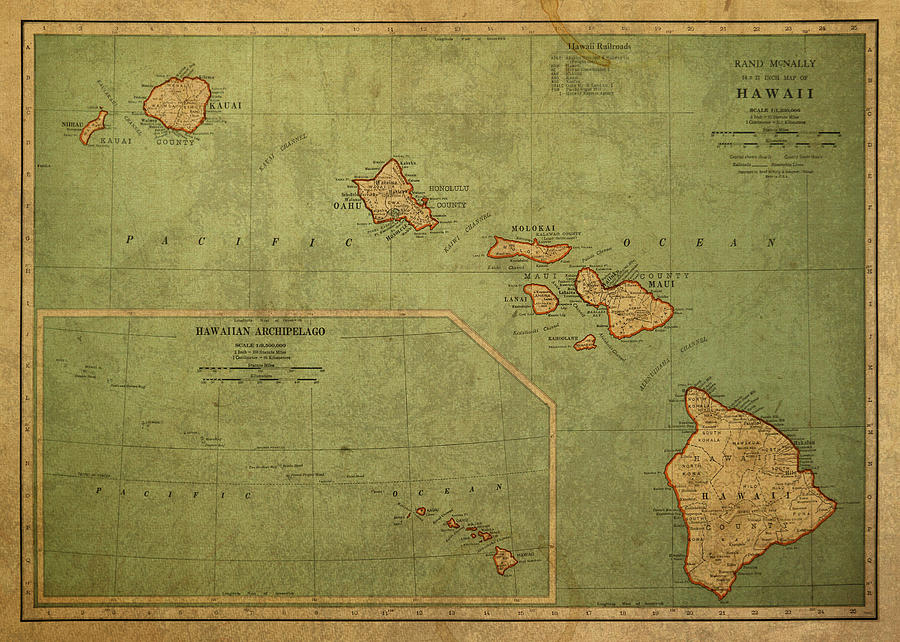 Vintage Mixed Media - Vintage Map of Hawaii by Design Turnpike