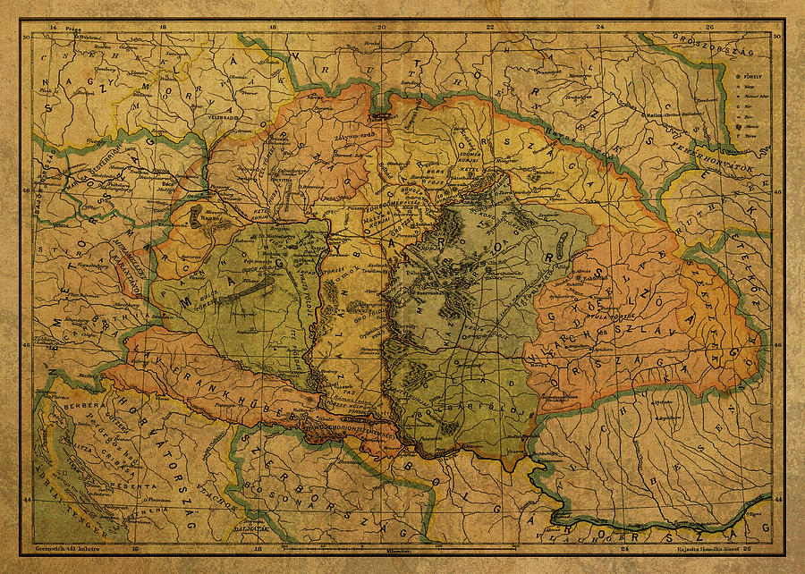 Vintage Map of Hungary Ninth Century Mixed Media by Design Turnpike