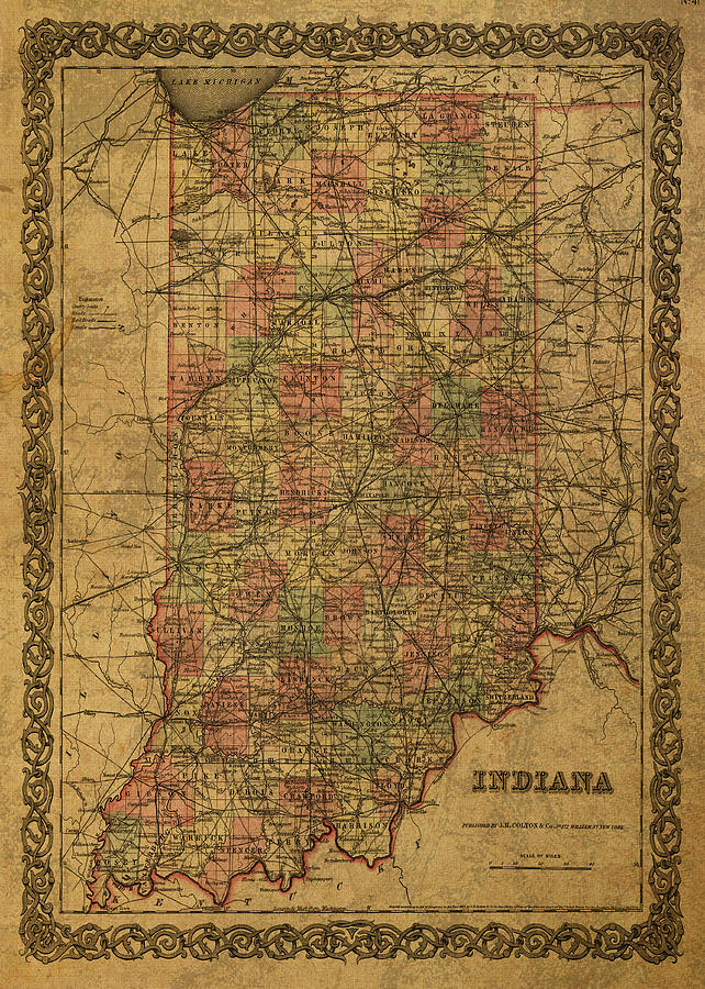 Vintage Mixed Media - Vintage Map of Indiana 1855 by Design Turnpike