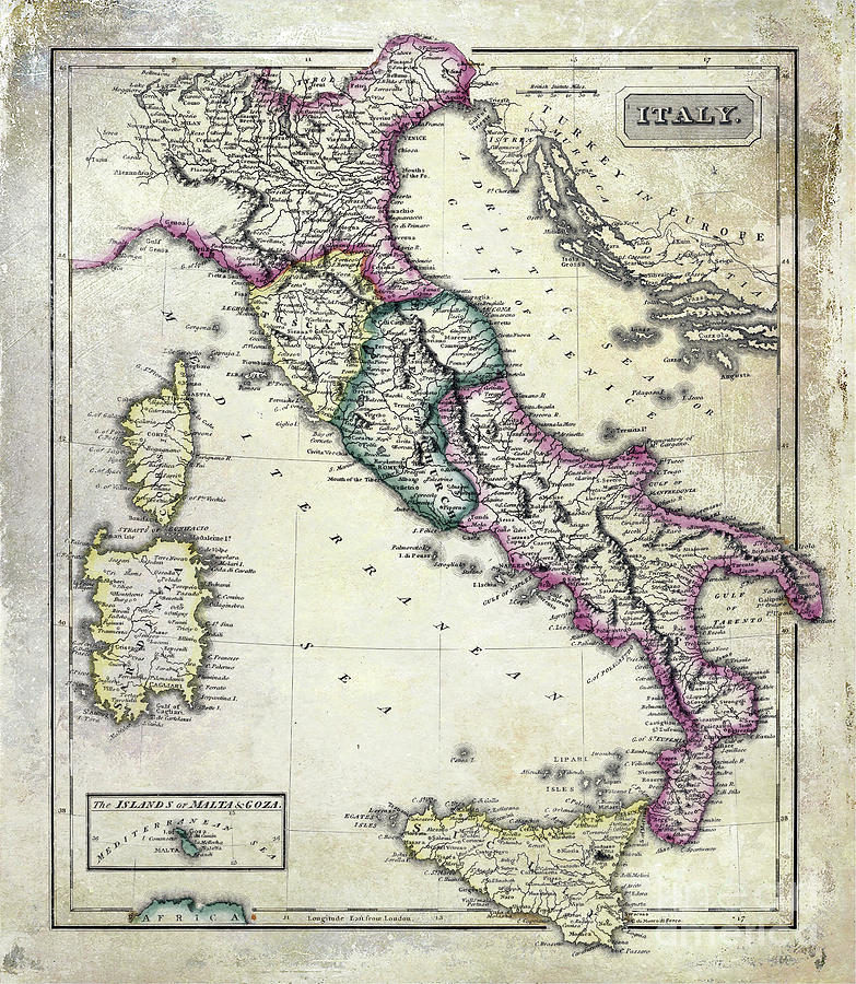 Vintage Map of Italy Photograph by Jon Neidert