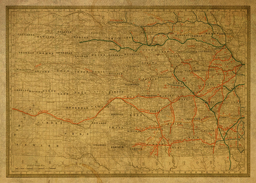 Vintage Mixed Media - Vintage Map of Kansas by Design Turnpike