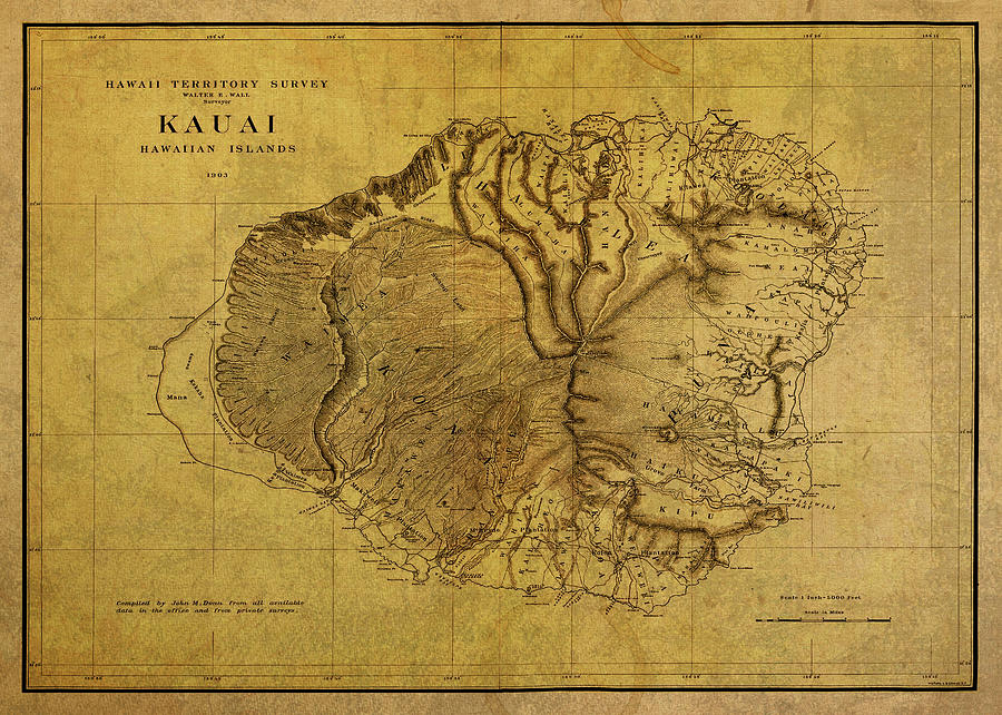 Vintage Mixed Media - Vintage Map of Kauai Hawaii by Design Turnpike