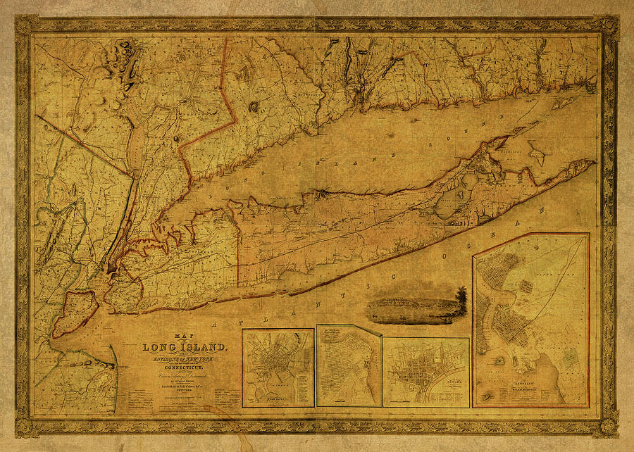 Vintage Map Of Long Island New York Mixed Media