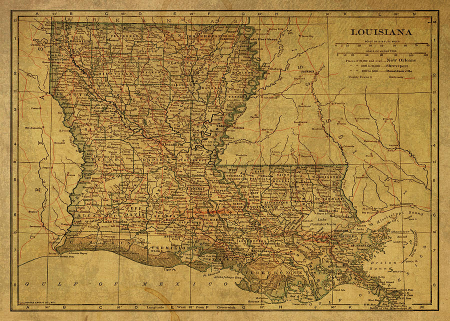  HISTORIX Vintage 1896 Map of Louisiana - 24x36 Inch Vintage Map  of Louisiana Wall Art - Old Louisiana Wall Map Indexed Showing Cities Towns  and Railroads - Louisiana Wall Decor : Office Products