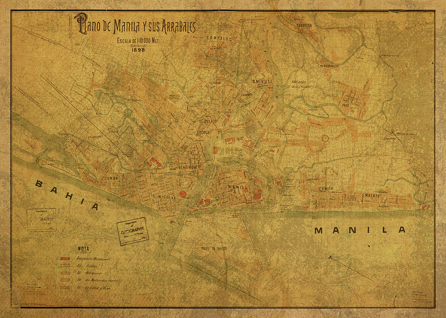 Vintage Mixed Media - Vintage Map of Manilla Philippines 1898 by Design Turnpike