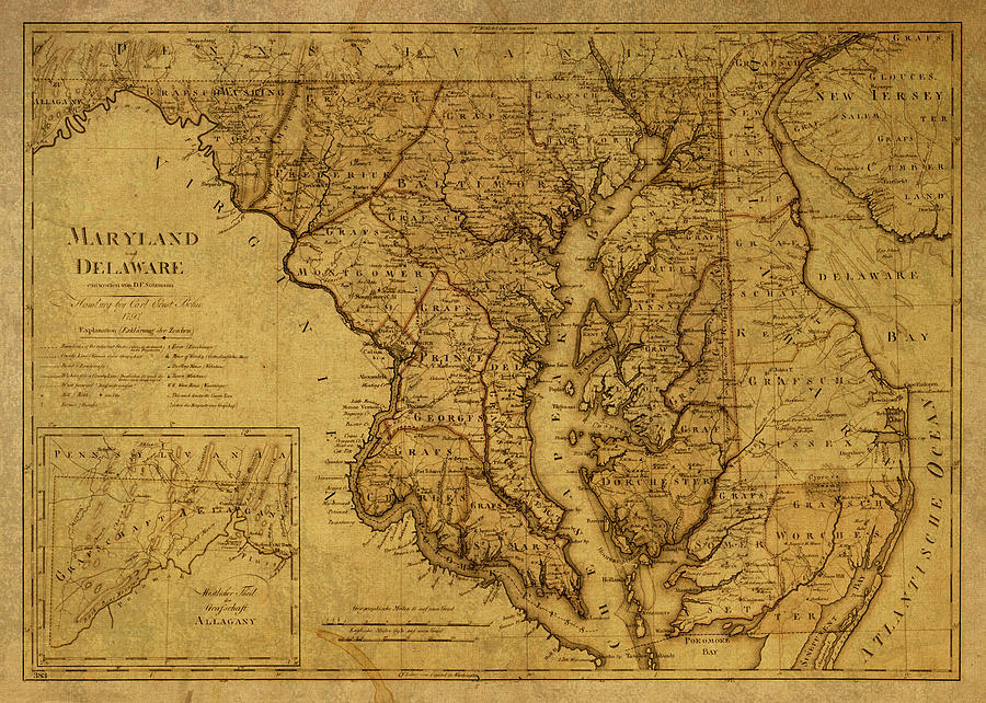 Vintage Mixed Media - Vintage Map of Maryland by Design Turnpike