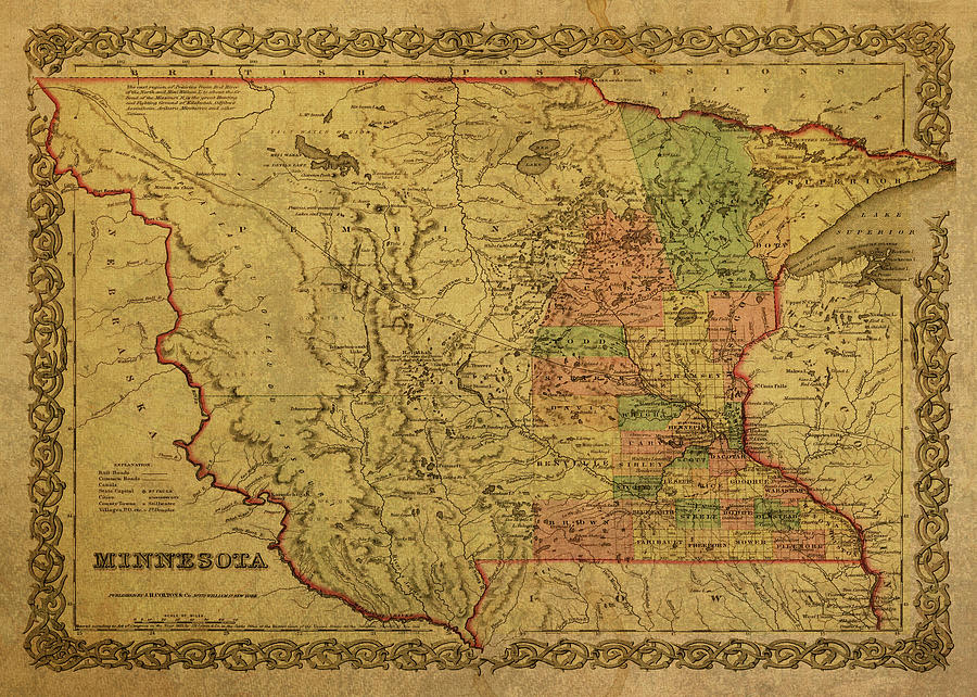 MINNESOTA VINTAGE MAP Minnes Minnesota Print Vintage Map of Minnesota State