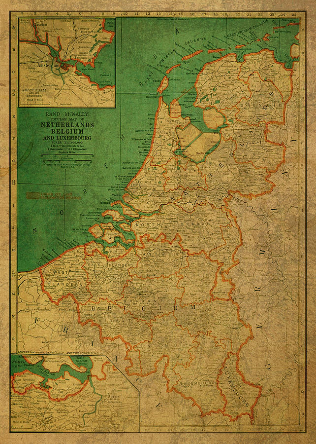 Vintage Home Decor Original Antique Map Netherlands Map 1854 Mitchell Map of Holland and Belgium Antique Belgium Map