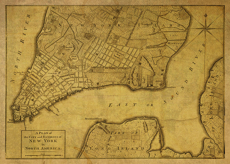 Vintage Map Of New York City 1776 Mixed Media
