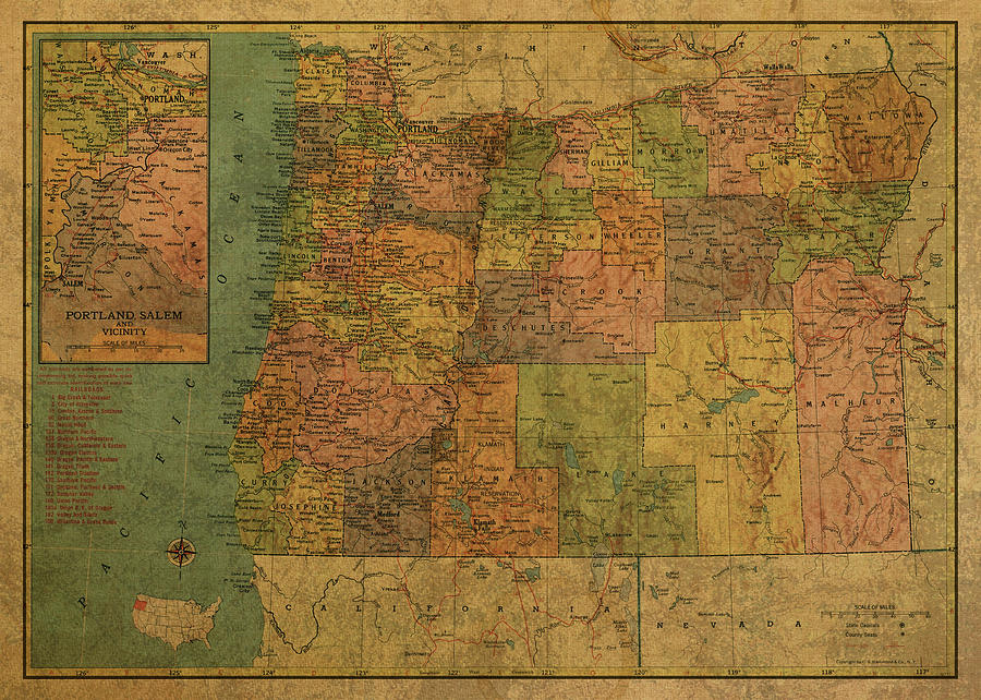 Vintage Mixed Media - Vintage Map of Oregon 1958 by Design Turnpike