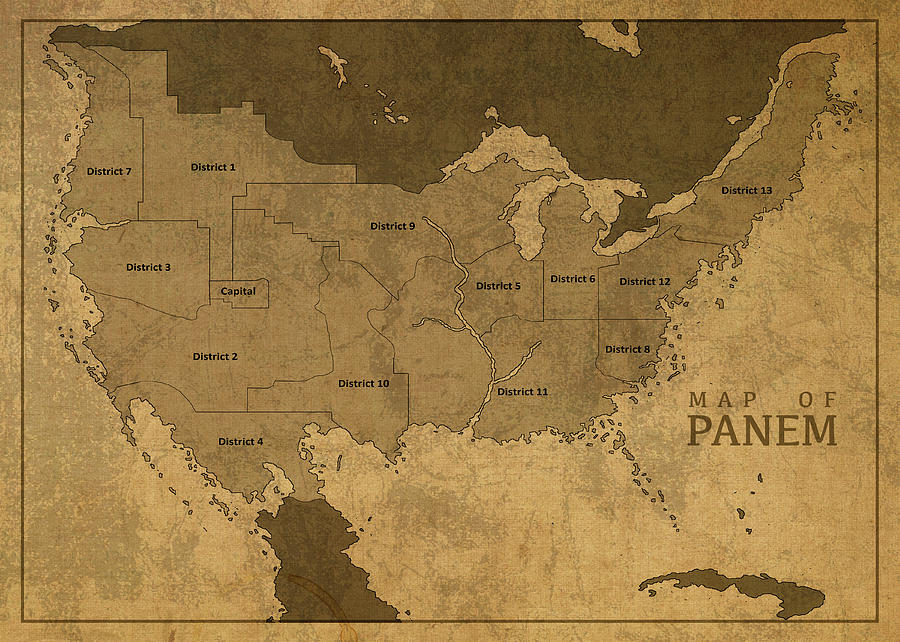 Vintage Map of Panem from The Hunger Games Mixed Media by Design Turnpike