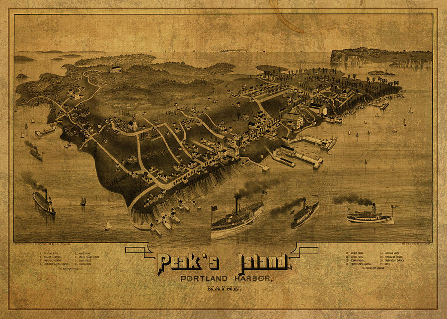 Vintage Mixed Media - Vintage Map of Peaks Island Portland Harbor Maine 1885 by Design Turnpike