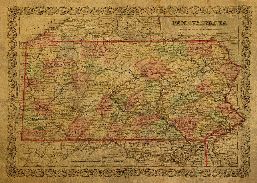 Vintage Map of Pennsylvania 1856 Mixed Media by Design Turnpike - Fine 