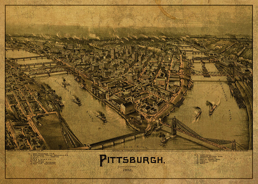 Vintage Mixed Media - Vintage Map of Pittsburgh Pennsylvania 1902 by Design Turnpike