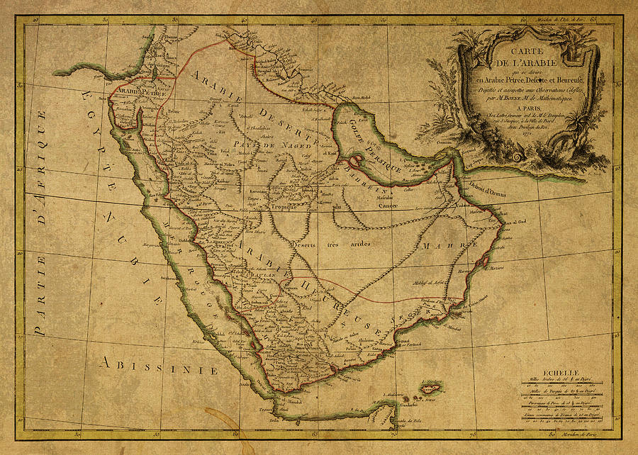Vintage Mixed Media - Vintage Map of Saudi Arabia and Arabia Peninsula by Design Turnpike