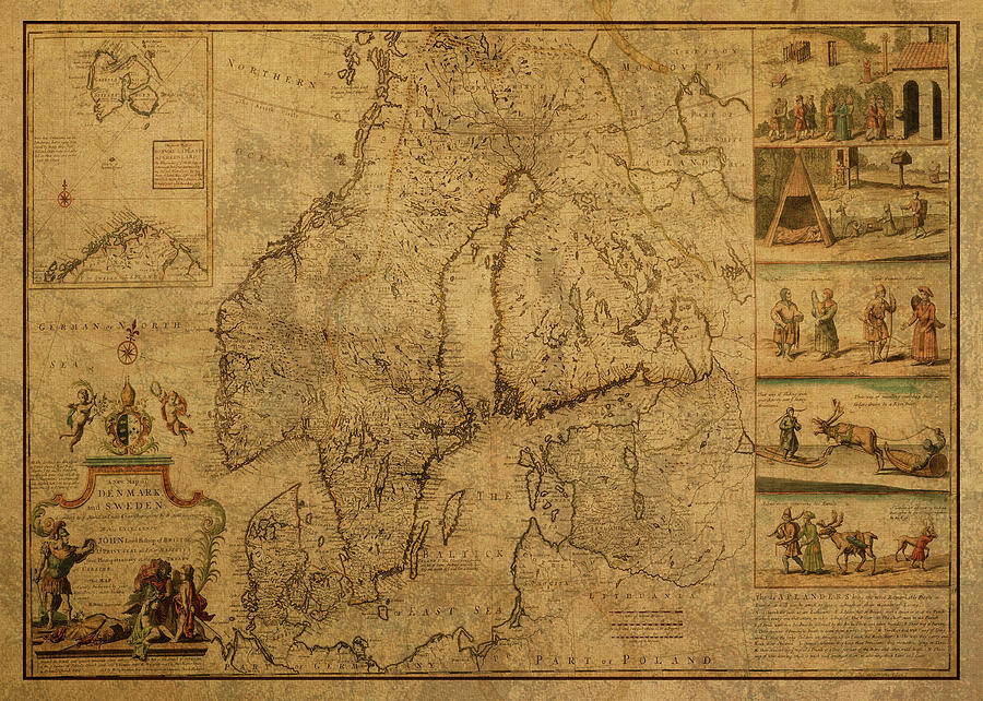 Vintage Mixed Media - Vintage Map of Scandinavia 1717 Denmark Sweden by Design Turnpike